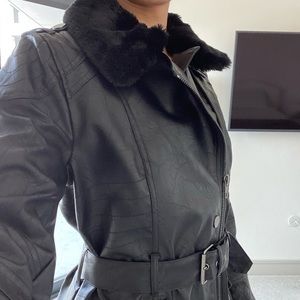 Faux Leather Motto Coat NWT